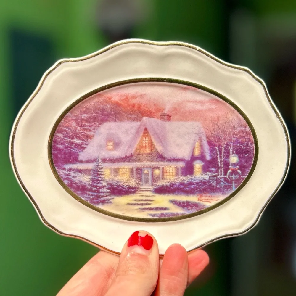 VTG Charming Thomas Kinkade Oval Plate Cottage Art Wall Decor